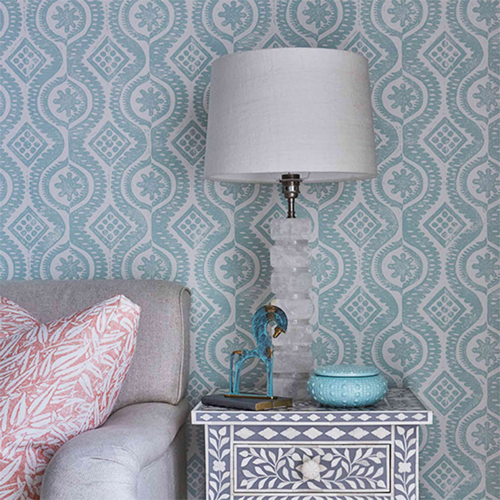 DAMASK Aqua Room Wallpaper