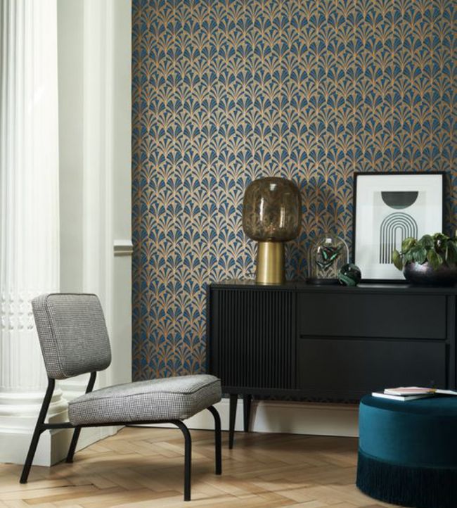 Palmette Room Wallpaper - Teal