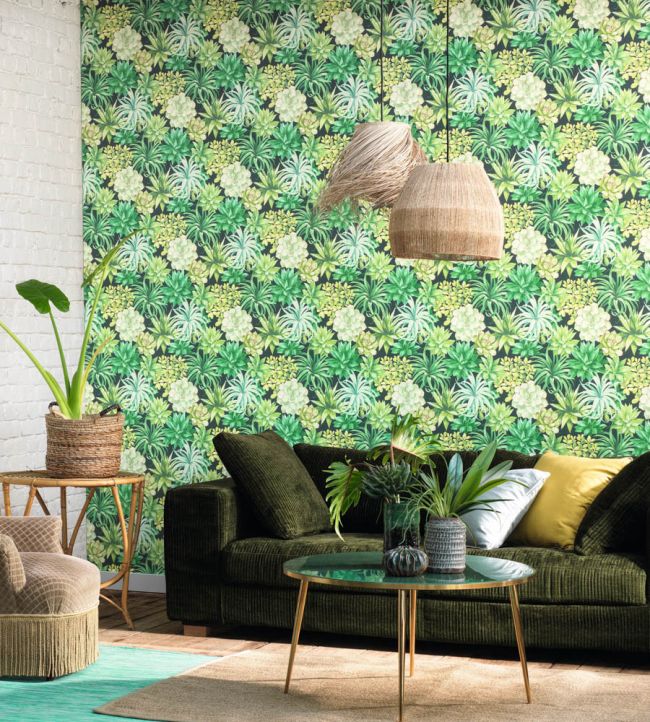 Echeveria Room Wallpaper - Green