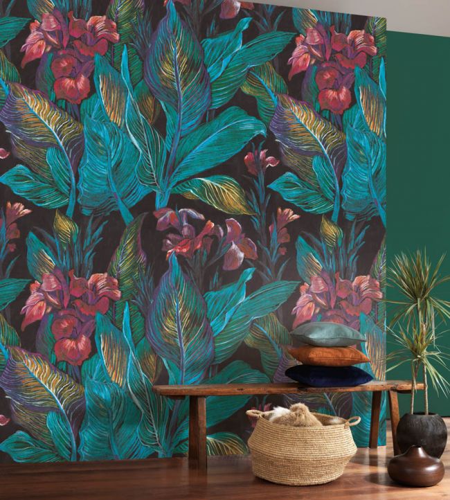 Iris Panoramic Room Wallpaper - Teal