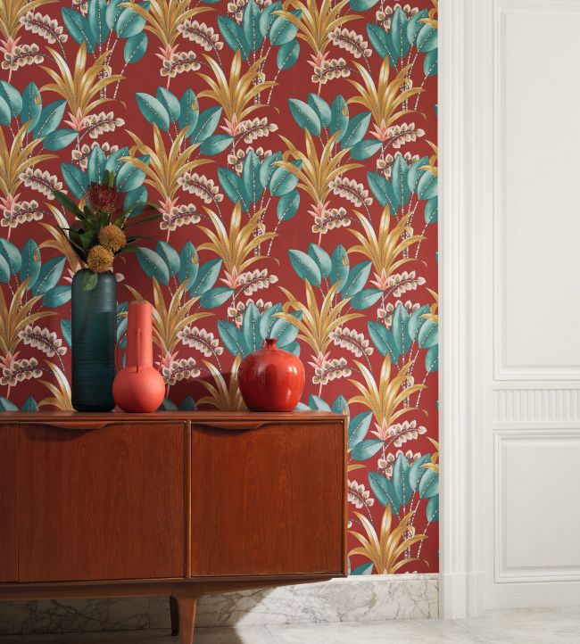 Palma Rood Wallpaper - Red