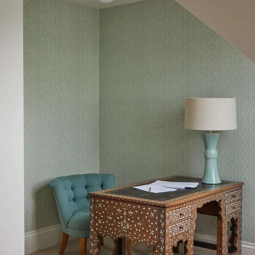 SMALL DAMASK Lime Room Wallpaper