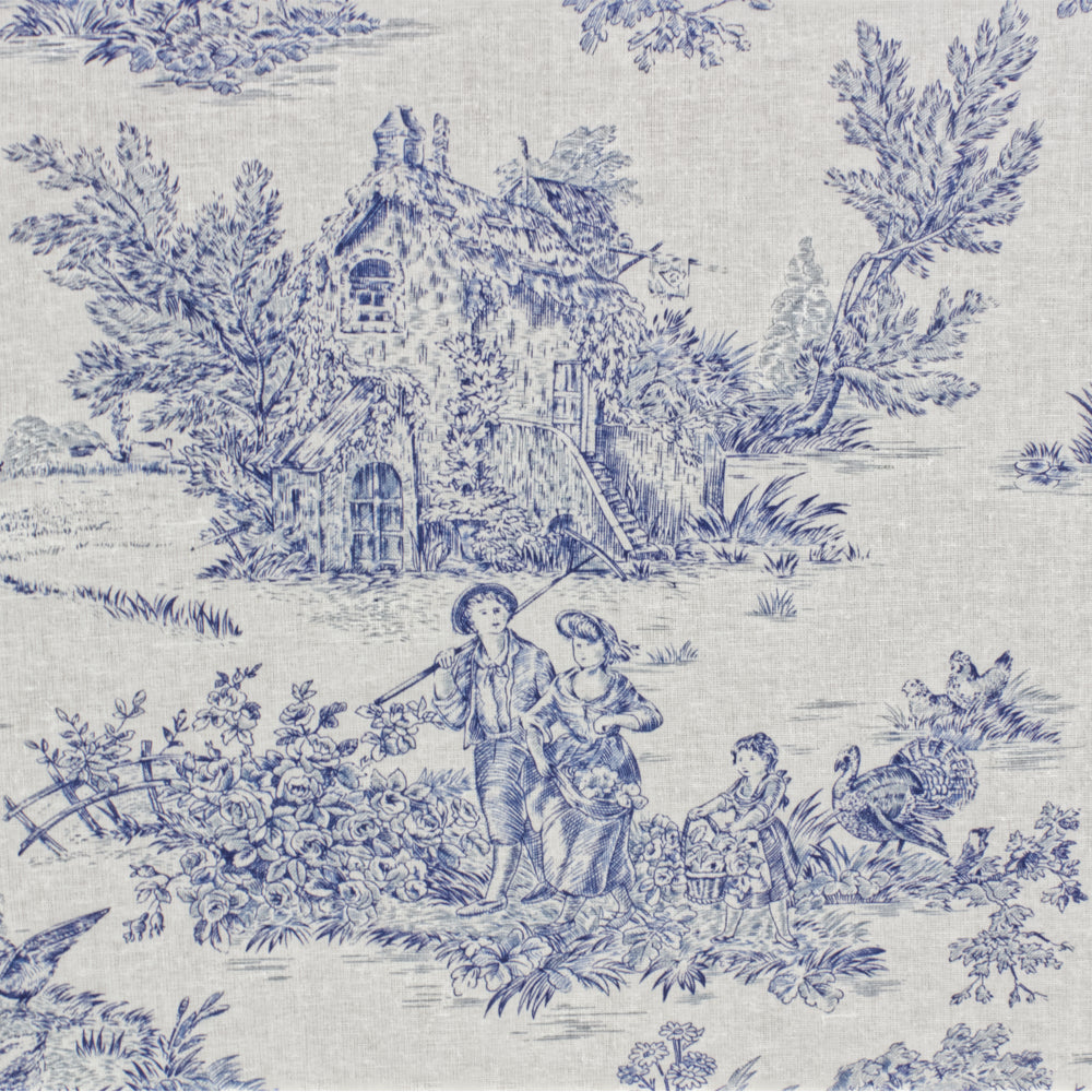  Blue Toile de Jouy Fabric - French Vintage Country