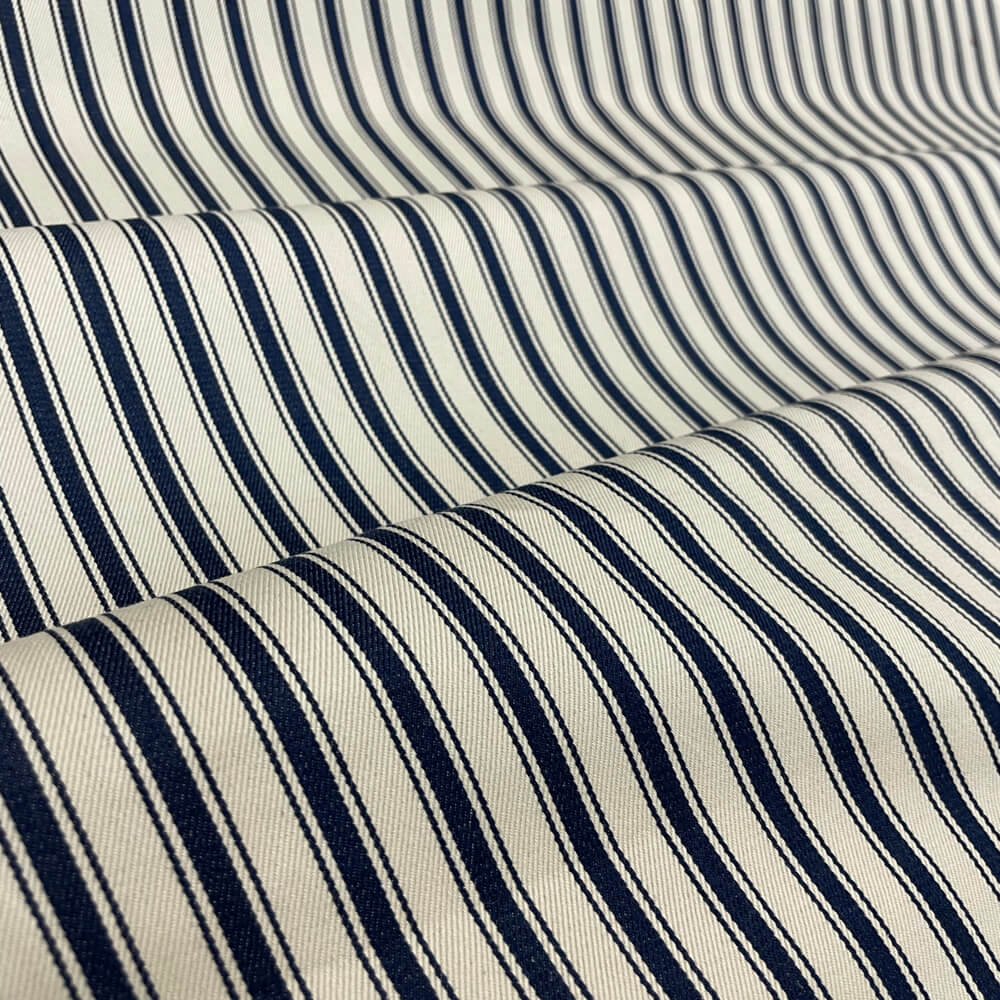 Vintage Deck Stripe Navy 100% Cotton Room Fabric