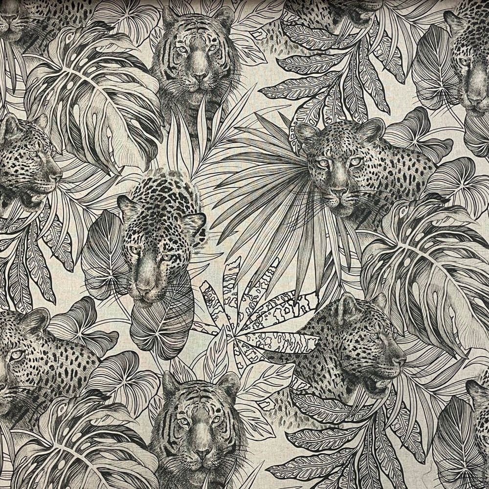 Jungle Cat Linen Double Width Fabric - Gray