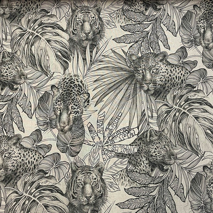 Jungle Cat Linen Double Width Fabric - Gray