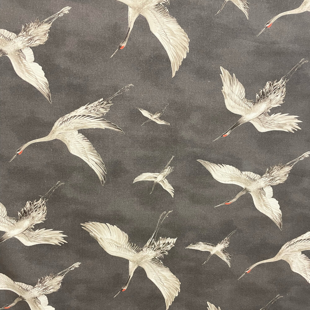 Asian Cranes Fabric Double Width Fabric - Gray