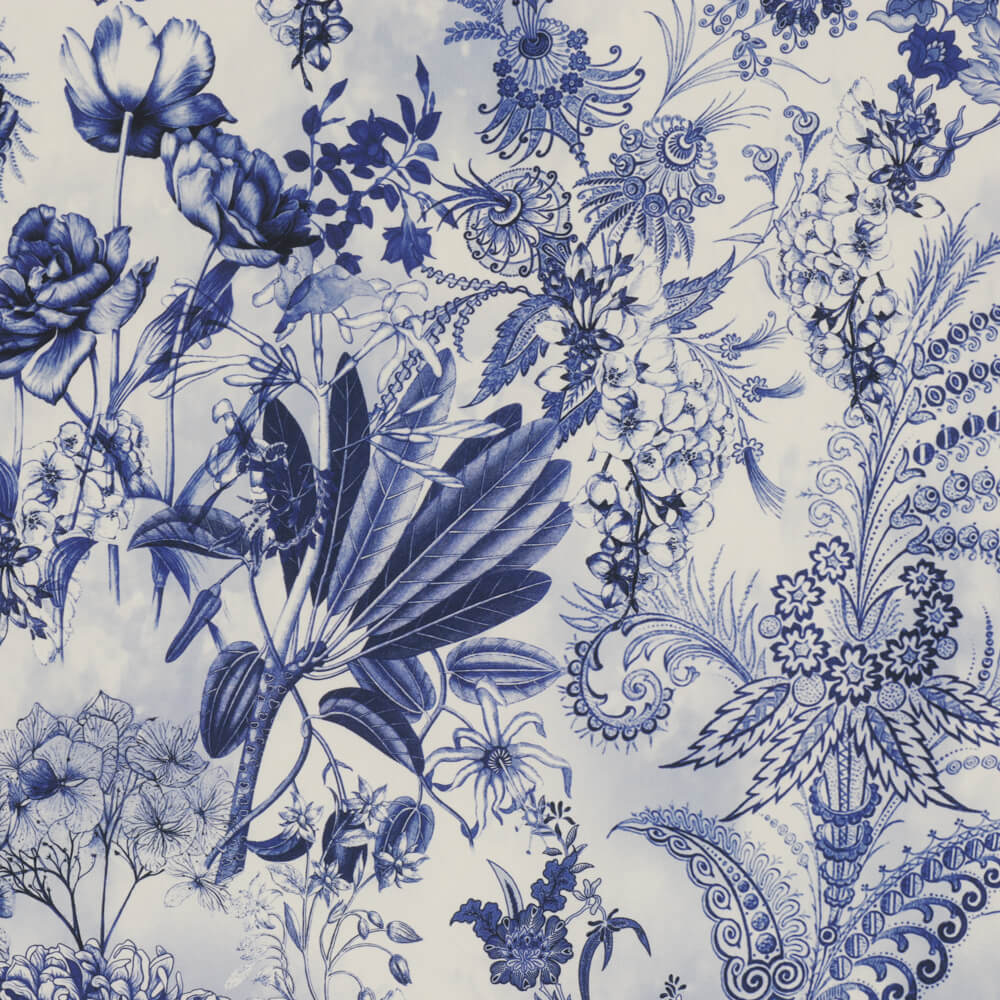 Delph Floral Blue Double Width Room Fabric