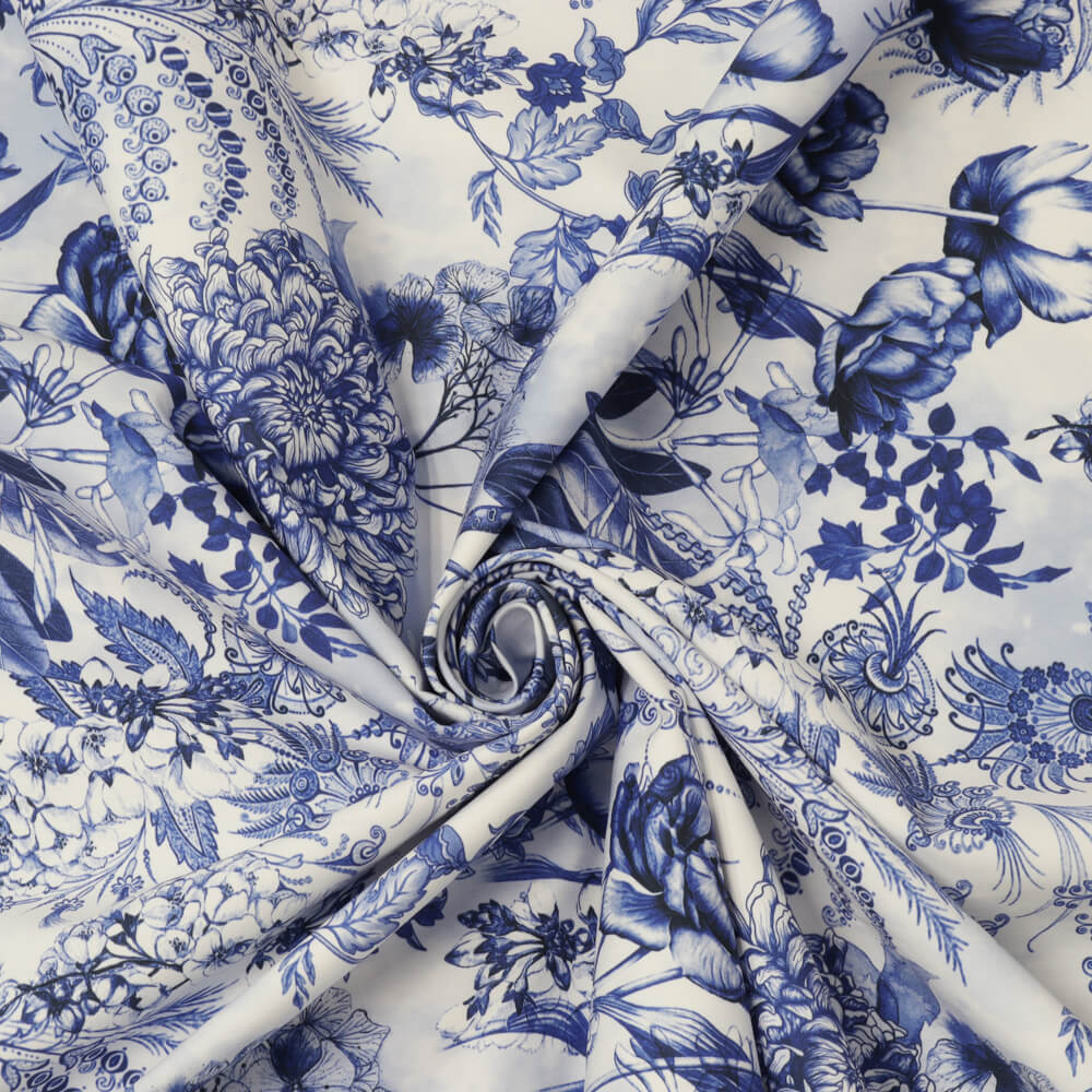 Delph Floral Blue Double Width Room Fabric