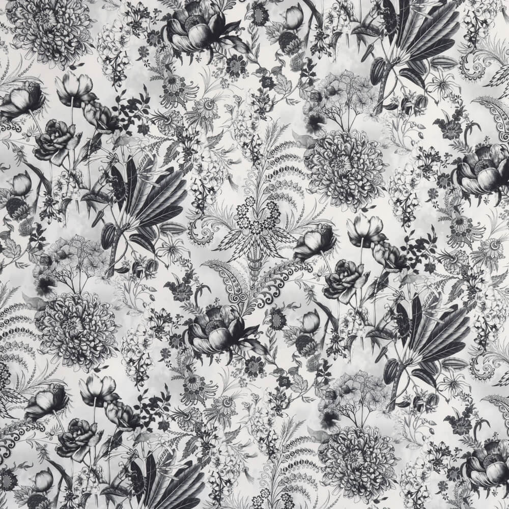 Delph Floral Grey Double Width Fabric