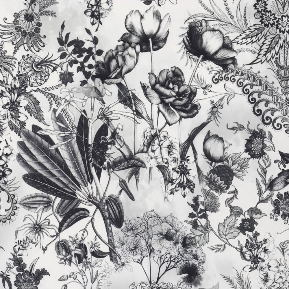 Delph Floral Grey Double Width Room Fabric