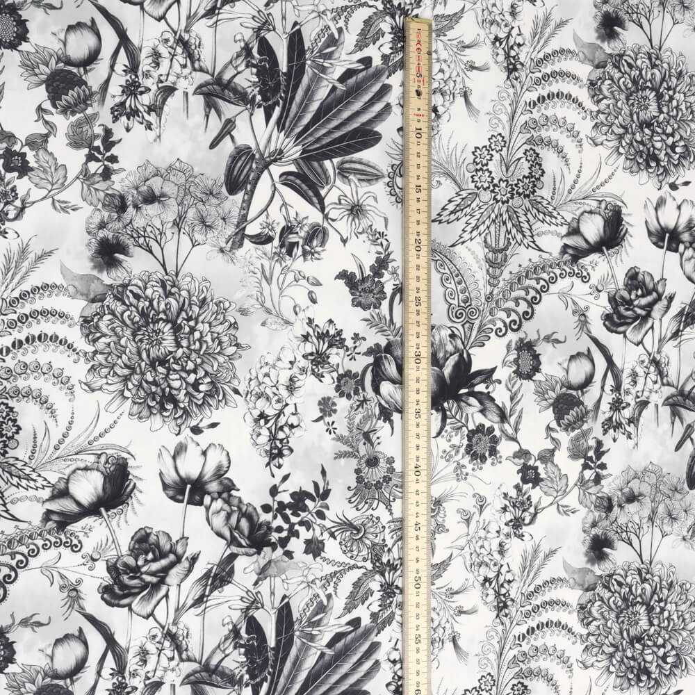 Delph Floral Grey Double Width Room Fabric