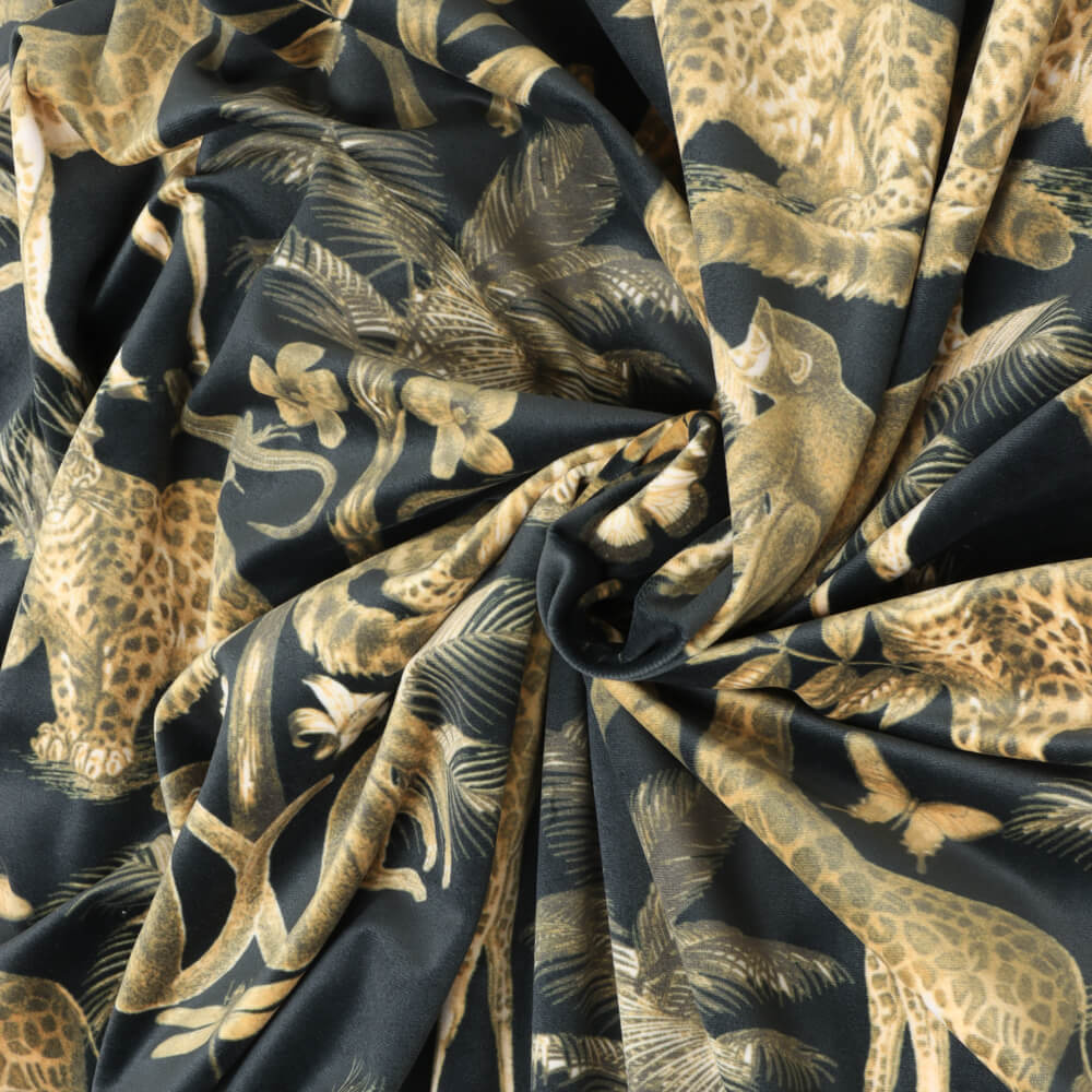 Black Floral Velvet Brocade Fabric - Velvet Fabric - Fabric