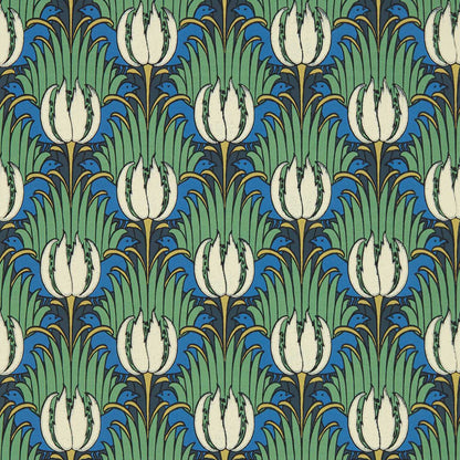 Tulip and Bird Wallpaper - Green - Bedford Park