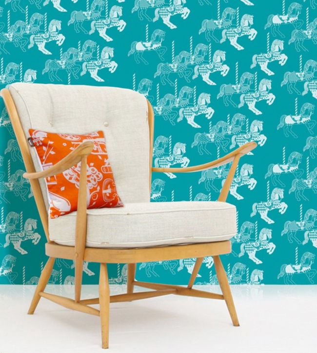 Fayres Fair Nursey Room Wallpaper - Teal