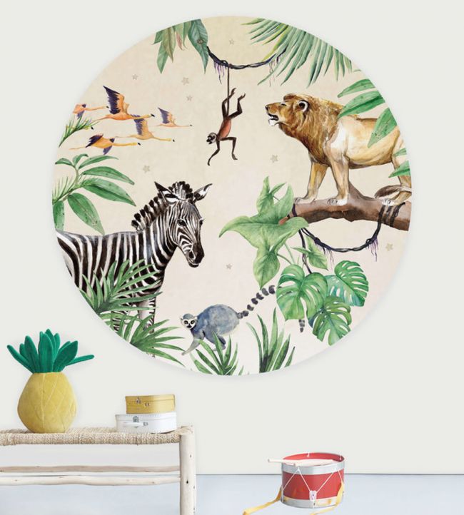 King Of The Jungle Circle Room Mural - Green