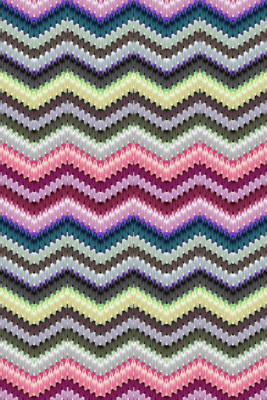 Zig Zag Moth Original Velvet Fabric - Multicolor