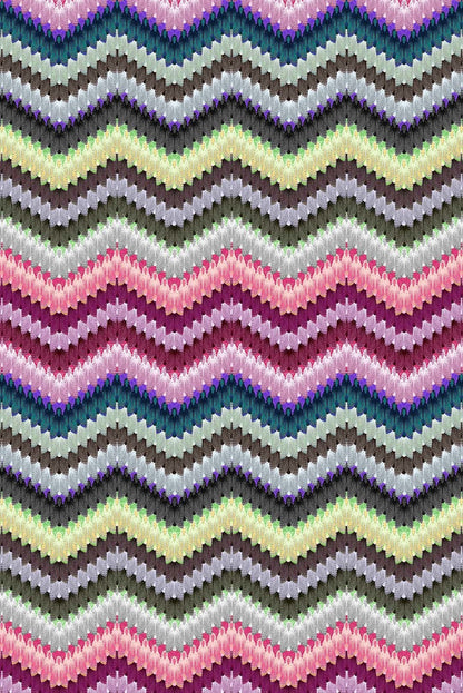 Zig Zag Moth Original Velvet Fabric - Multicolor