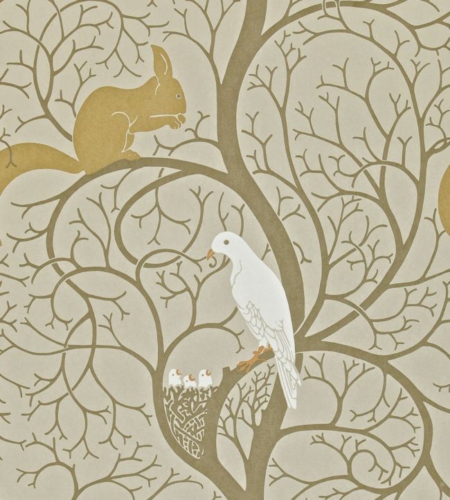 Squirrel & Dove Wallpaper - Cream