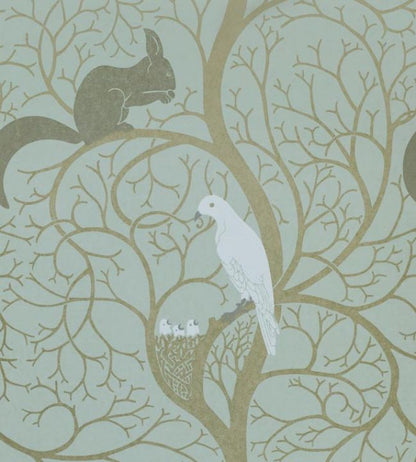 Squirrel & Dove Wallpaper - Teal 