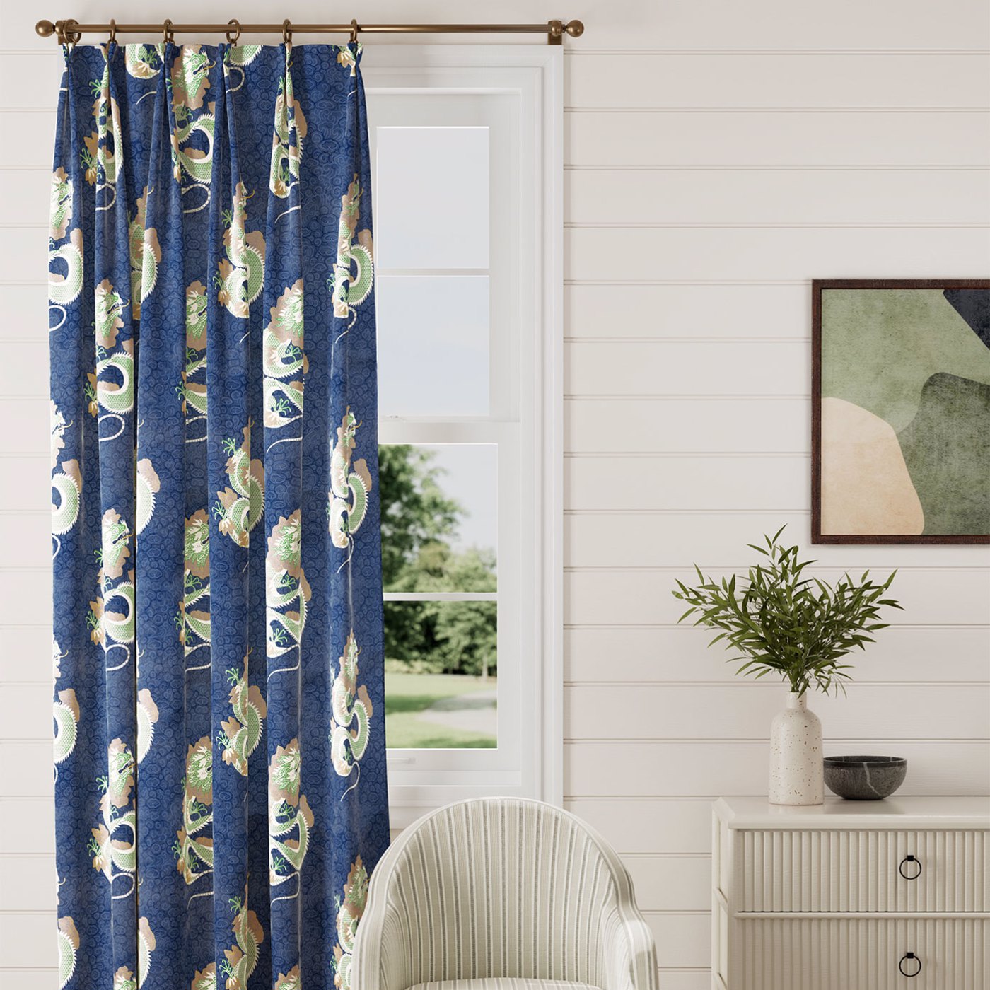 Water Dragon Room Fabric - Blue