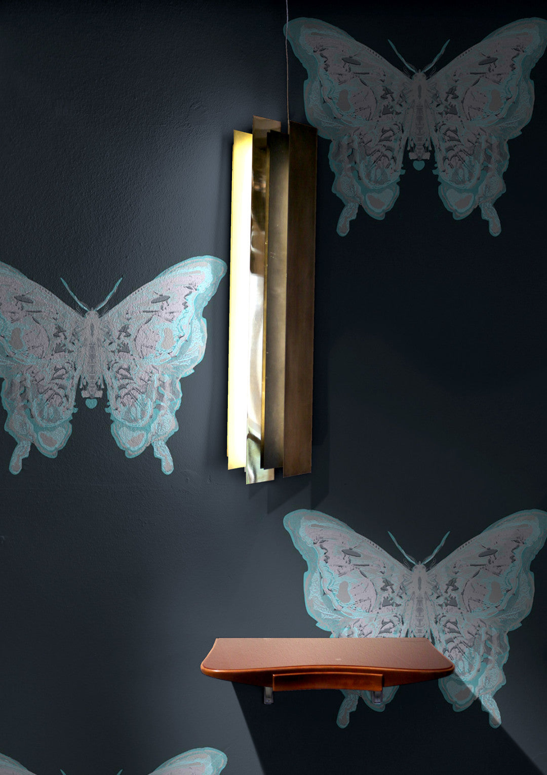 Butterfly Hand Printed Room Wallpaper - Blue