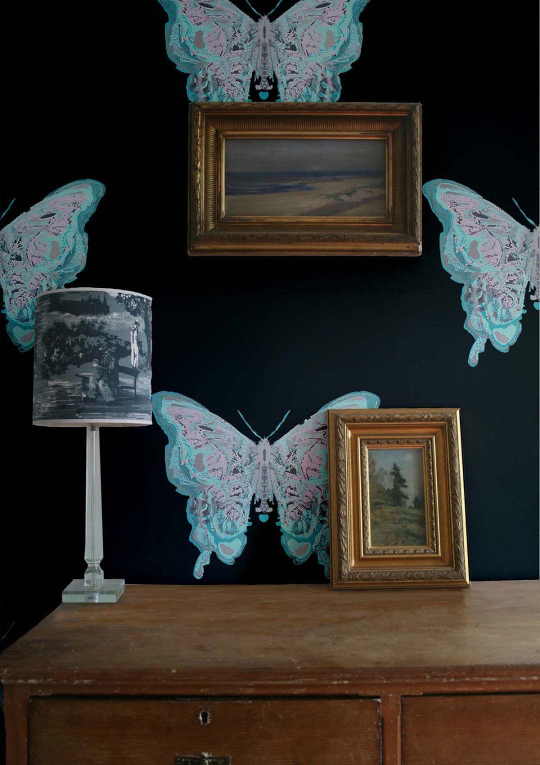 Butterfly Hand Printed Room Wallpaper 2 - Blue