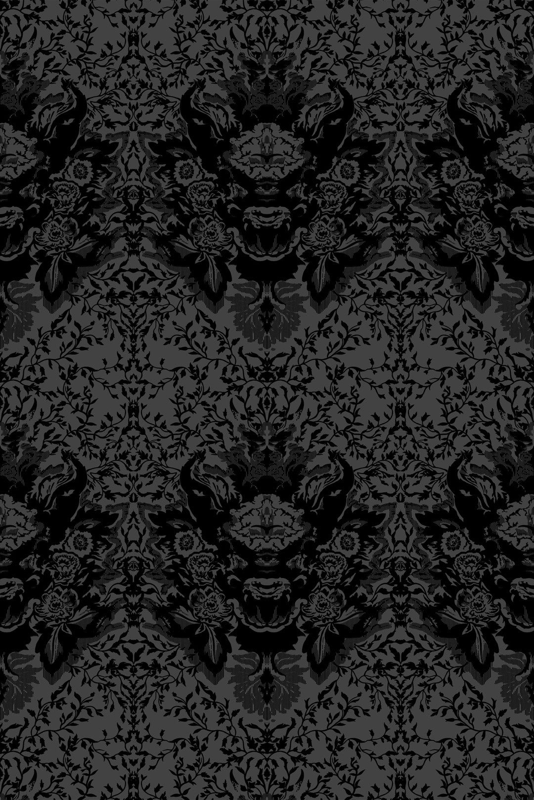 Devil Damask Flock Wallpaper - Black