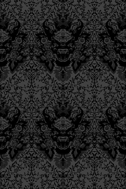 Devil Damask Flock Wallpaper - Black