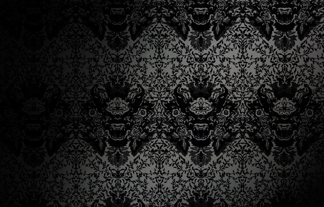 Devil Damask Flock Room Wallpaper - Black
