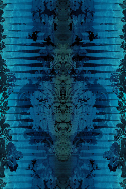 Moire Damask Foil Wallpaper - Blue