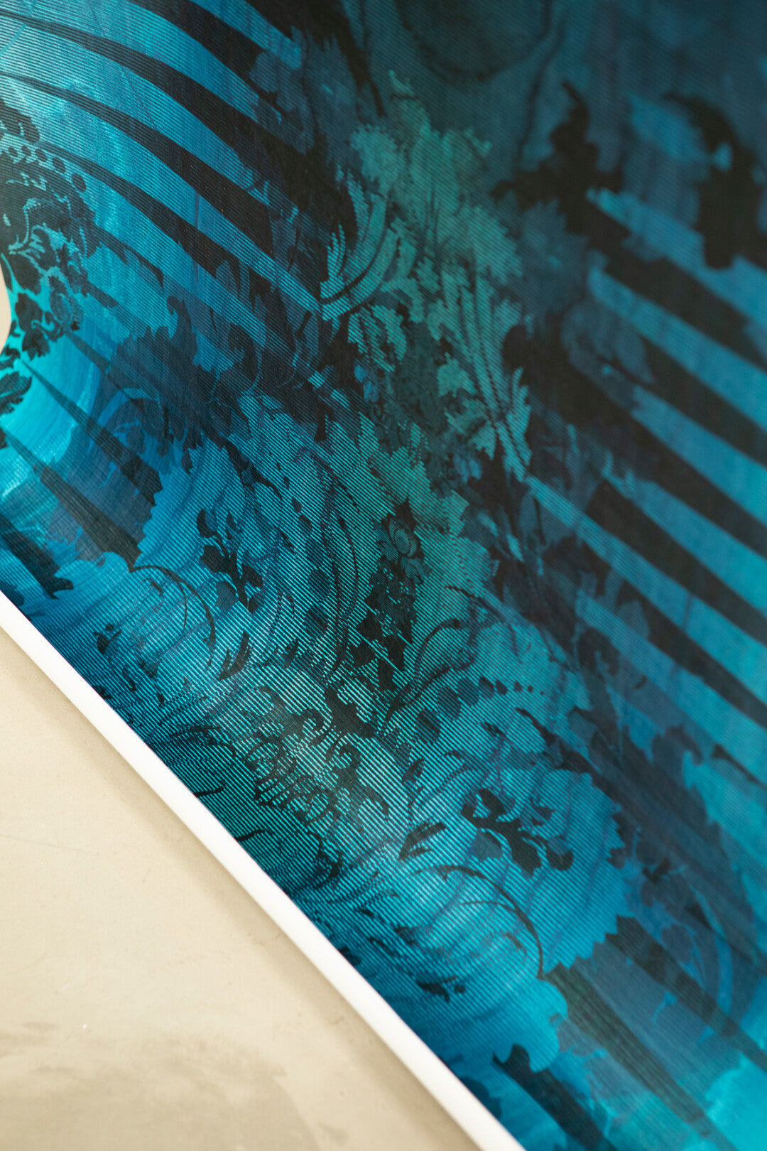 Moire Damask Foil Room Wallpaper - Blue