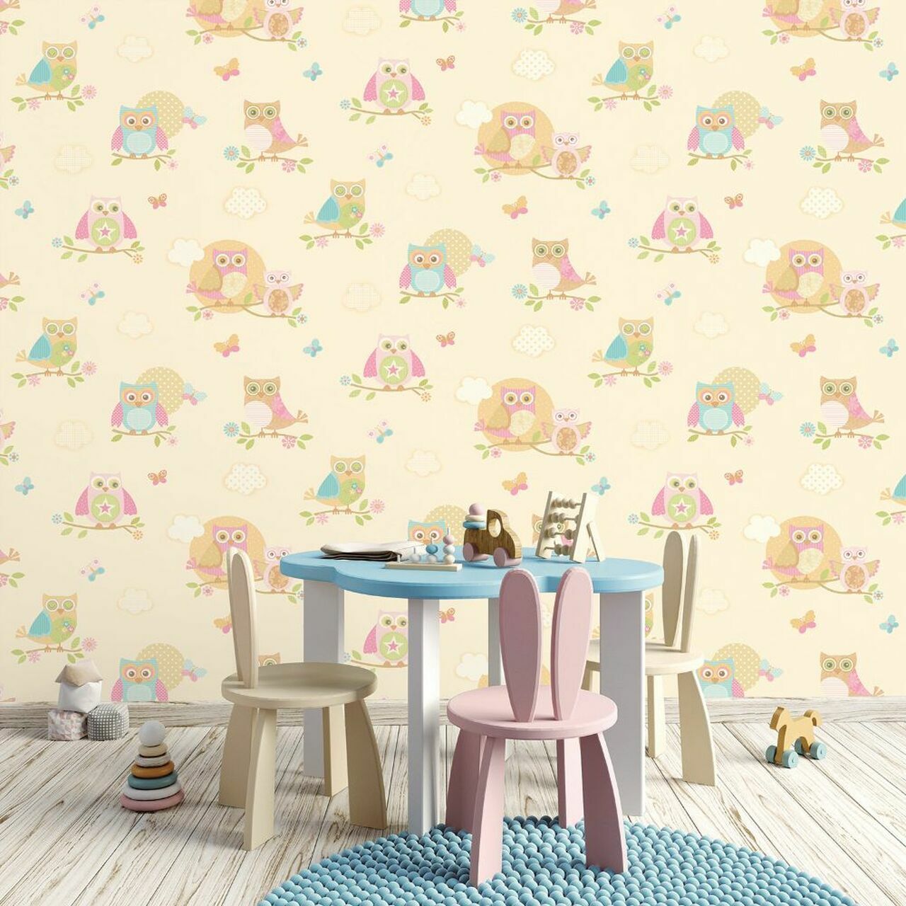 Just 4 Kids 2 Owl Nursey Room Wallpaper - Cream