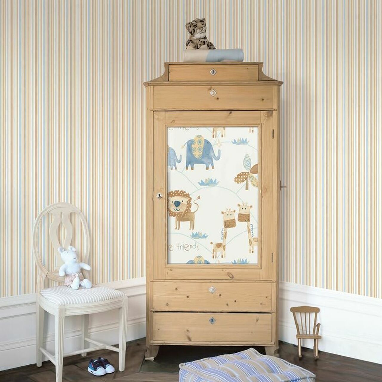 Just 4 Kids 2 Stripe Nursey Room Wallpaper - Sand