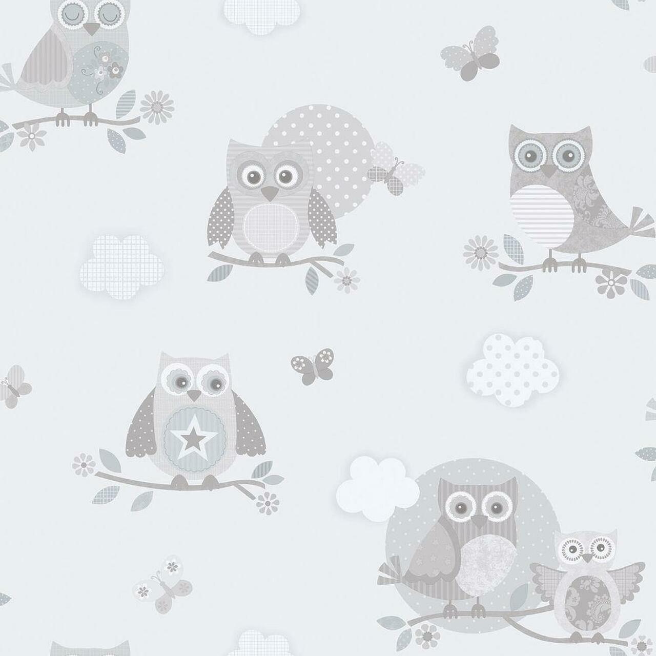 Just 4 Kids 2 Owl Nursey Wallpaper - Gray