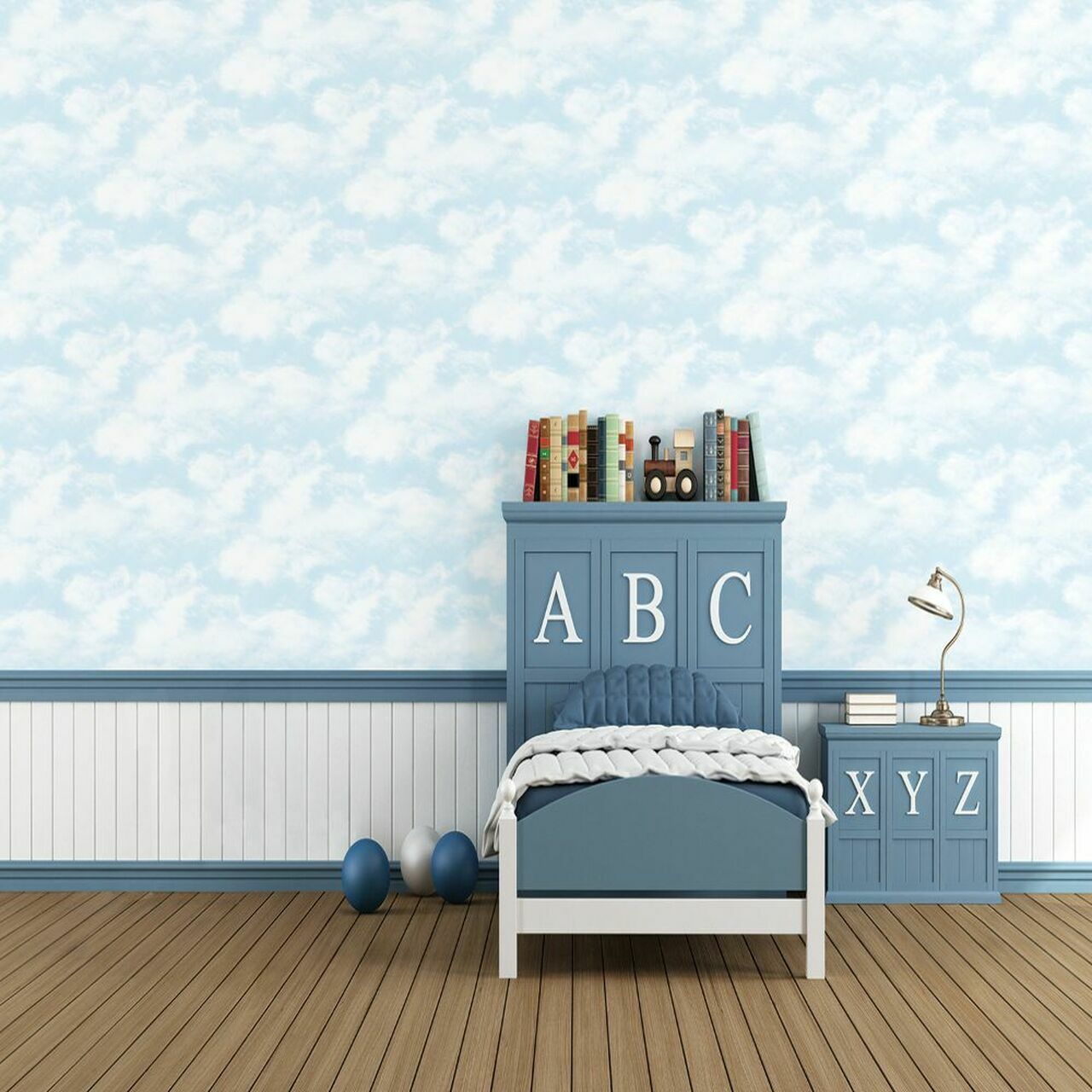 Just 4 Kids 2 Cloud Nursey Room Wallpaper - Blue