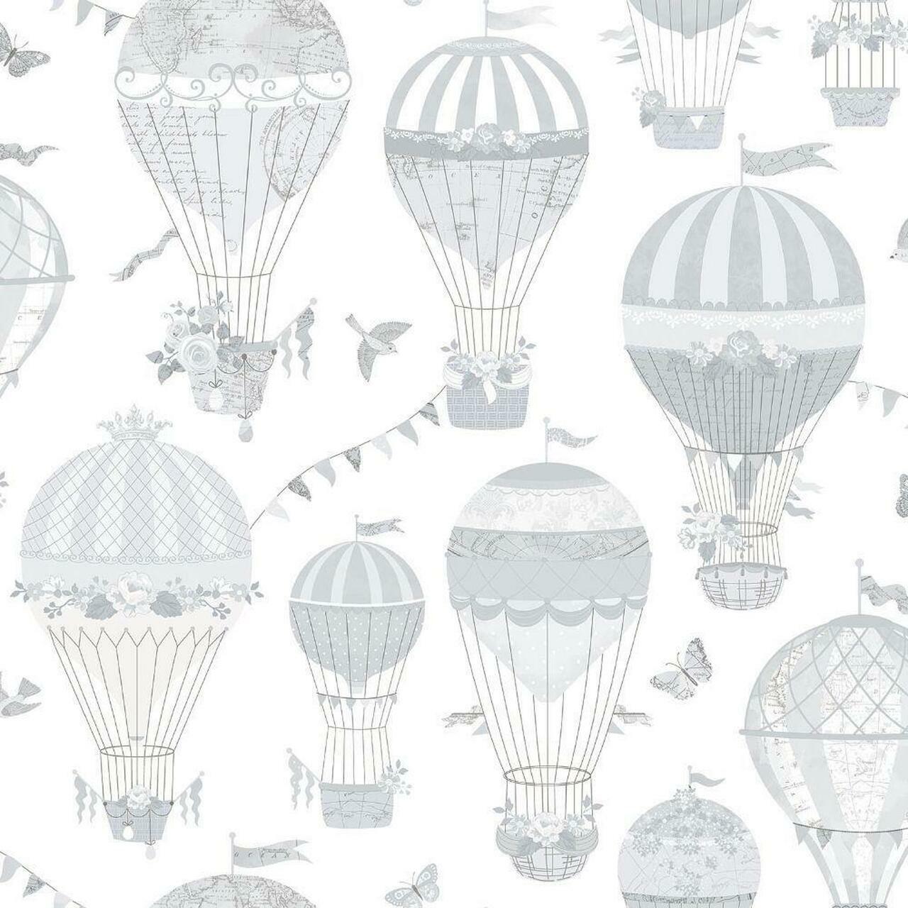 Just 4 Kids 2 Hot Air Balloons Nursey Wallpaper - Gray 