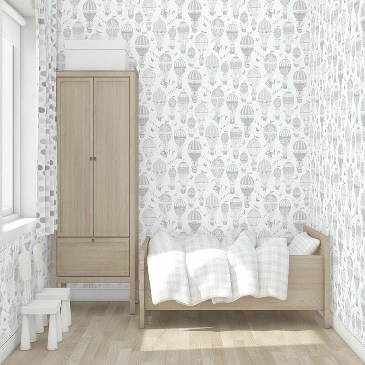 Just 4 Kids 2 Hot Air Balloons Nursey Room Wallpaper - Gray