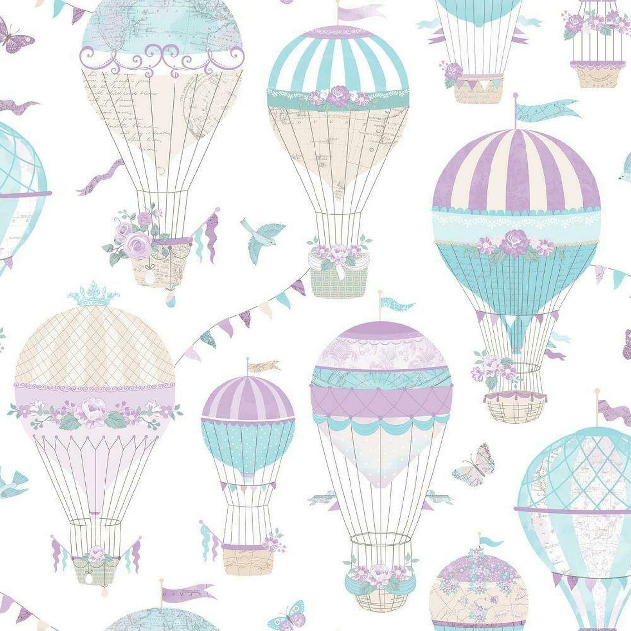 Just 4 Kids 2 Hot Air Balloons Nursey Wallpaper - Multicolor 