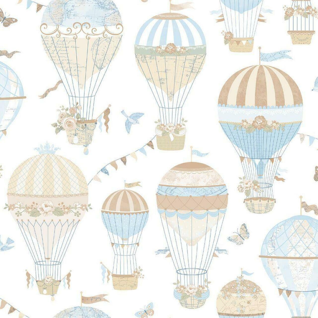 Just 4 Kids 2 Hot Air Balloons Nursey Wallpaper - Cream