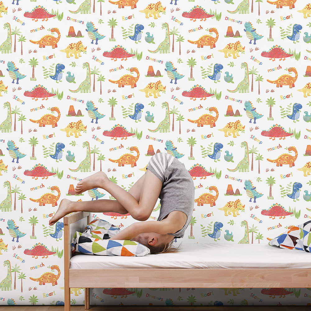 Dinosaurs Nursey Room Wallpaper - Multicolor
