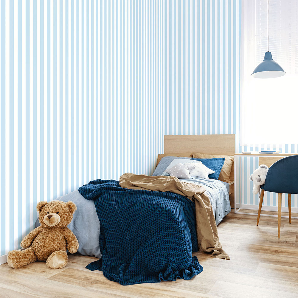 Regency Stripe Nursey Room Wallpaper - Blue