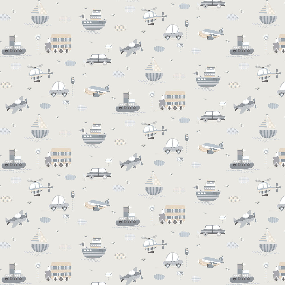Transportation Nursey Wallpaper - Gray