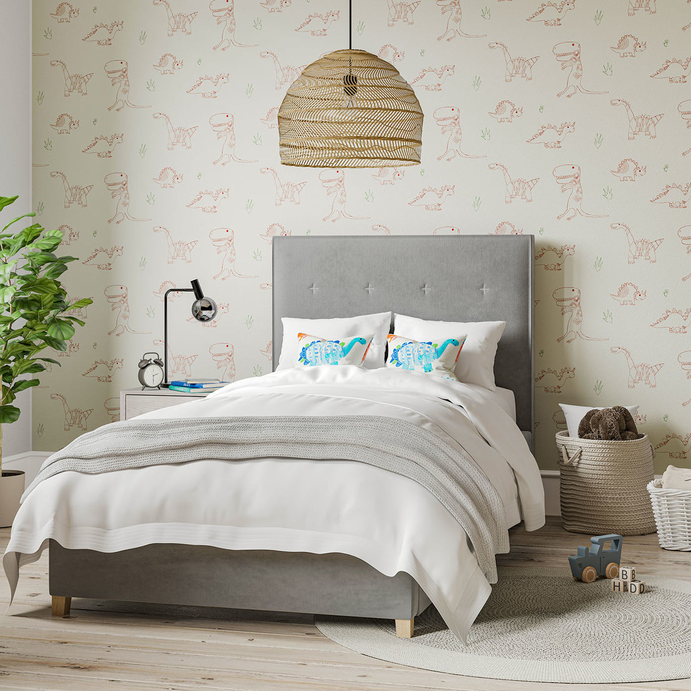 Jolly Jurassic Nursey Room Wallpaper - Pink