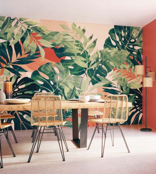 Textured Palm Room Wallpaper - Green