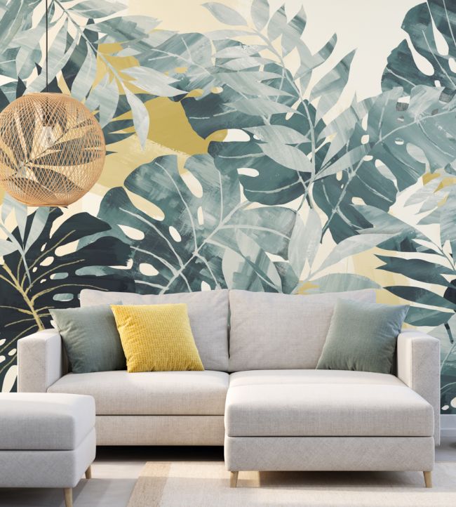 Textured Palm Room Wallpaper - Blue
