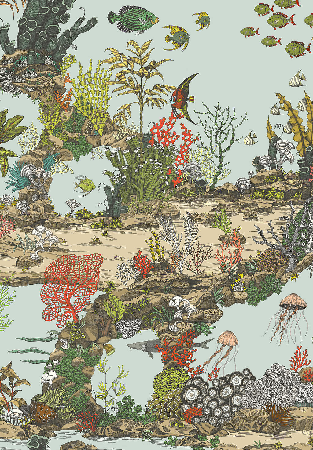 Underwater Jungle Wallpaper | Soft Aqua and Coral