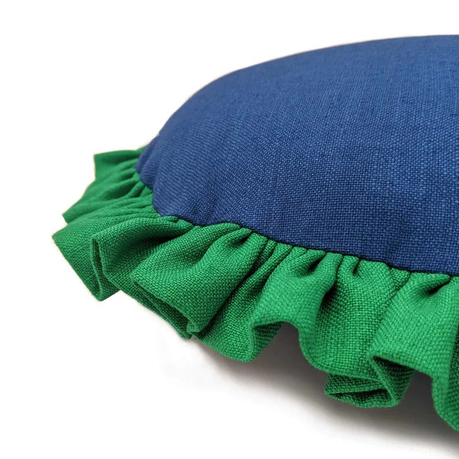 Round Cobalt Single Ruffle Side Cushion