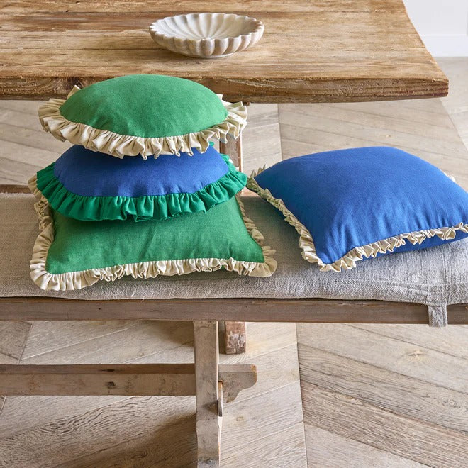 Round Cobalt Single Ruffle Room Cushion