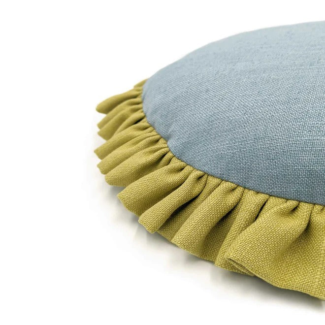 Round Periwinkle Single Ruffle Side Cushion